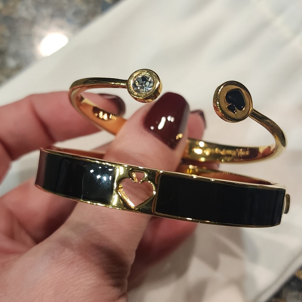 KATE SPADE Gold and Black  Spot the Spade and Clear Gem Set of 2 Bracelets